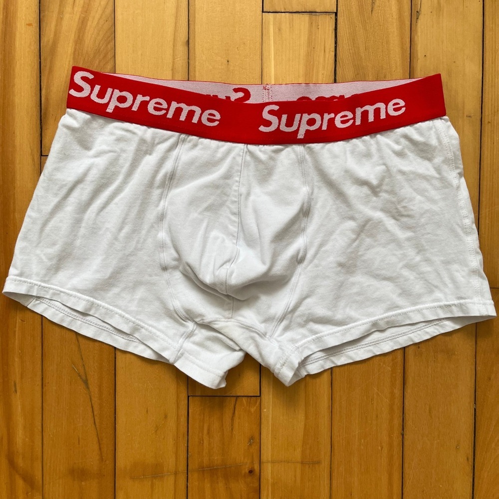 Supreme Hanes Boxer Briefs Mens Large White Red Logo Waistband Underwear L